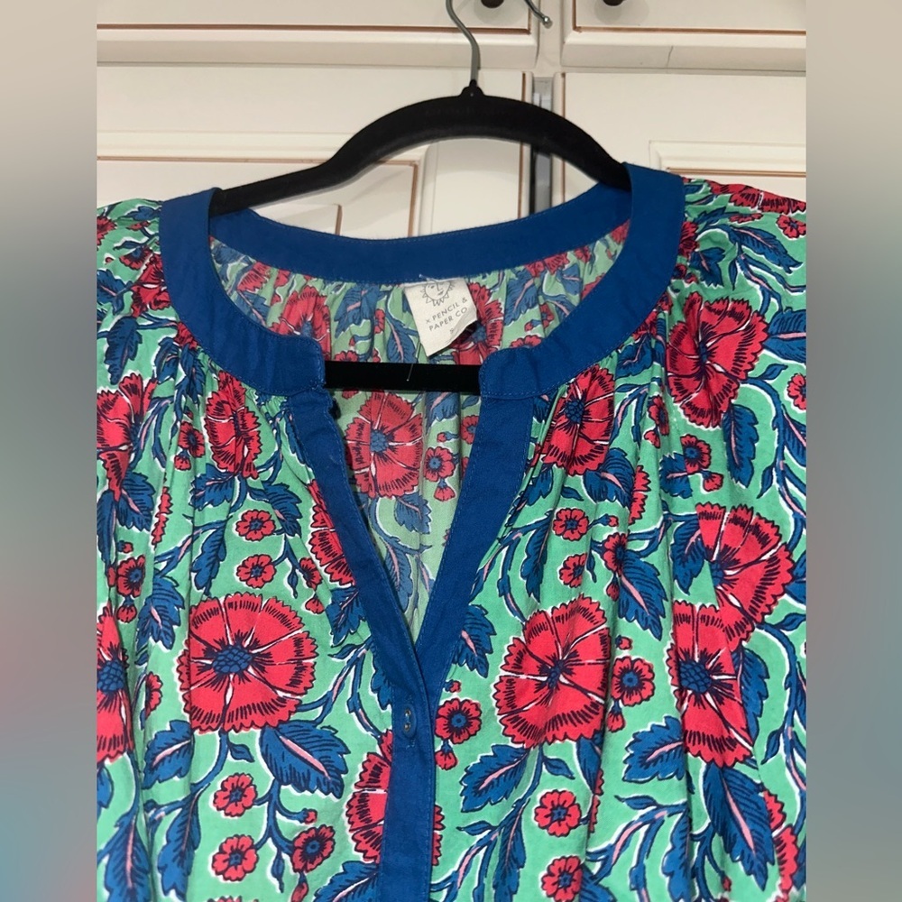 Printfresh x Paper Pencil Co Blue Red White Floral Printed Dress - Picture 5 of 8